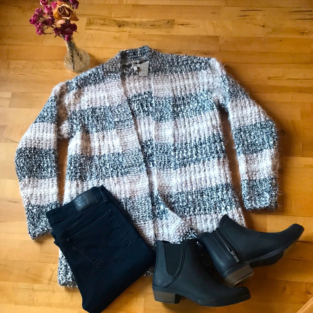 Maurices Black and Cream Fuzzy Cardigan